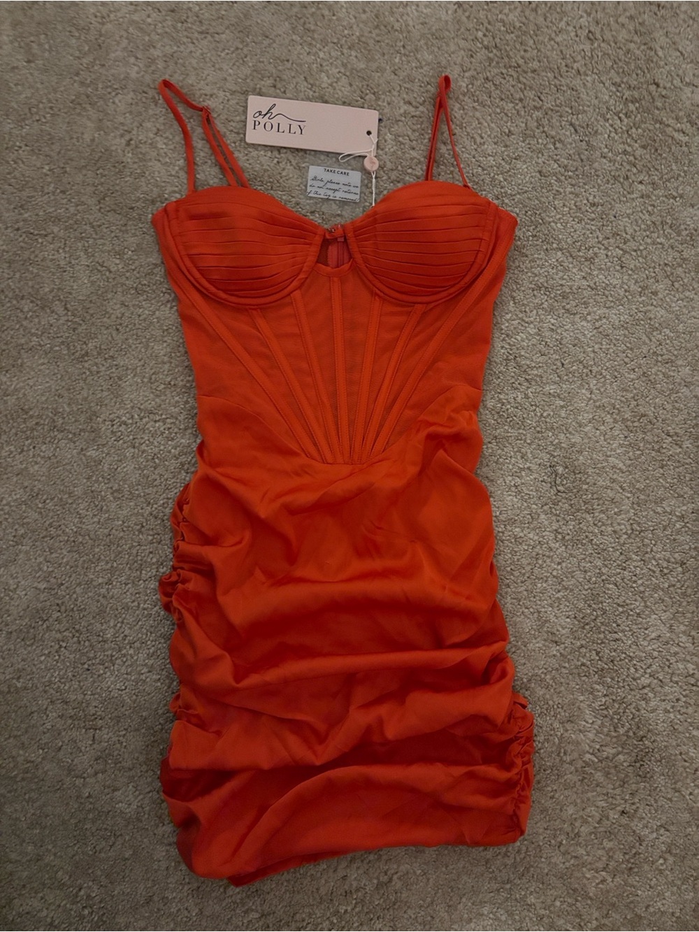 Oh Polly Bright Orange Structured Bust Mini Dress
